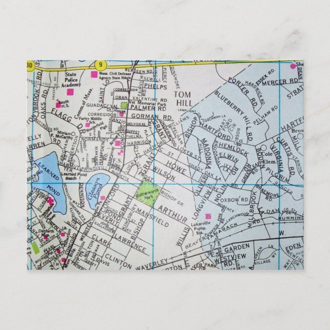 Carte Vintage de Framingham, MA (Devant)