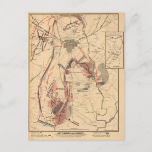 Carte vintage de Gettysburg et de ses environs, ju