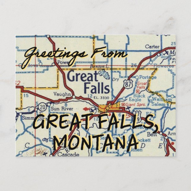 Carte Vintage de Great Falls MT (Devant)