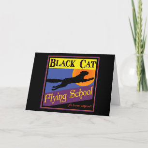 Carte vintage de Halloween d'école de vol de chat