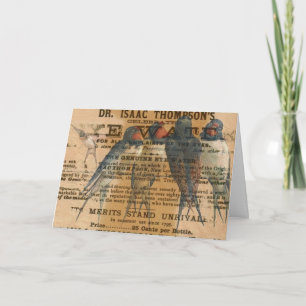 Carte Vintage de hirondelles de grange, Anniversaire