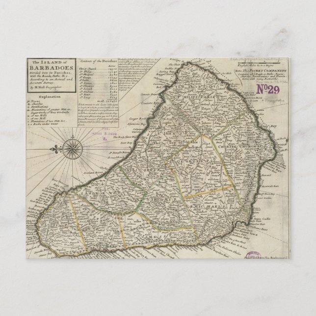 Carte vintage de la Barbade (1736) (Devant)