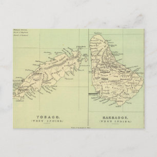 Carte vintage de la Barbade et de Tobago (1853)
