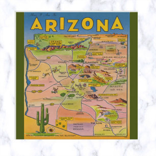 Carte vintage de l'Arizona et Cactus
