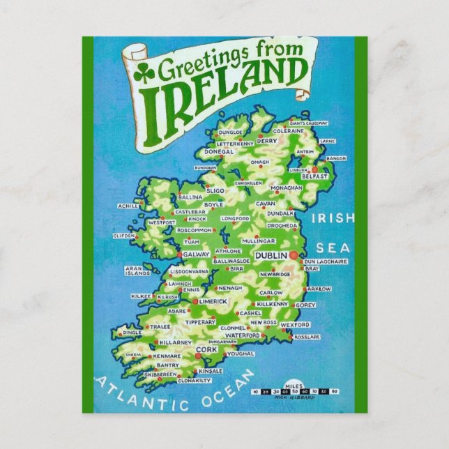 Carte vintage de l'Irlande sur carte postale (Devant)