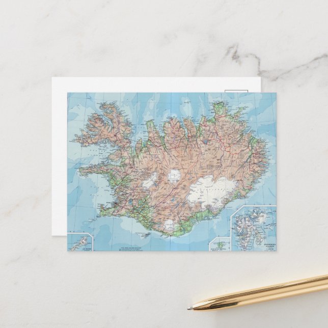 Carte vintage de l'Islande Carte postale (Devant/Arrière en situation)