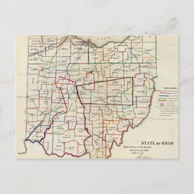 Carte vintage de l'Ohio (1866) (Devant)