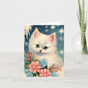 Carte vintage de Noël avec un chaton Rétro adora