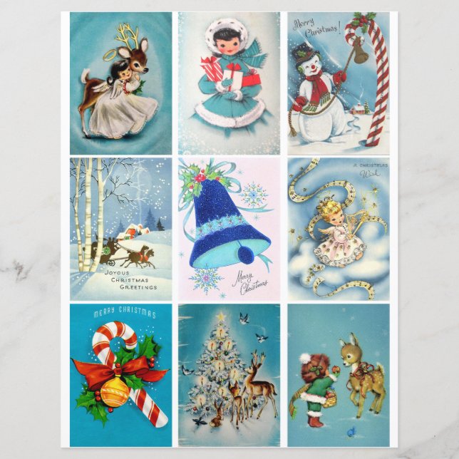 Carte Vintage de Noël bleu - Clipart (Devant)