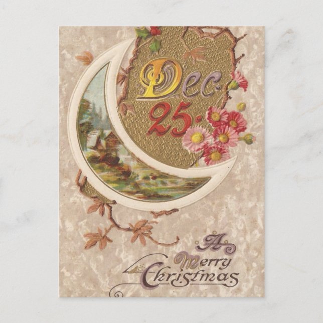Carte Vintage de Noël du 25 décembre (Devant)