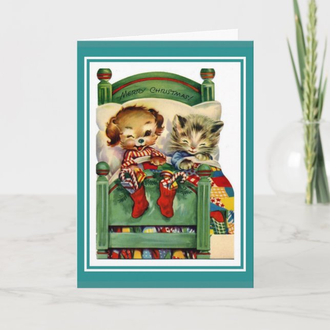 Carte Vintage de Noël Joyeux Chien de Noël (Devant)