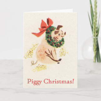 Carte vintage de Noël porcin avec le porc mignon