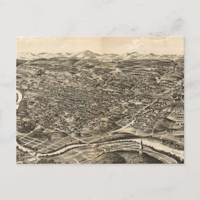 Carte vintage de Roanoke Virginia (1891) (Devant)