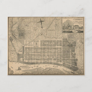 Carte vintage de Savannah Géorgie 19ème siècle