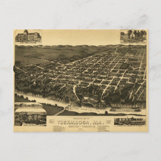 Carte vintage de Tuscaloosa, Alabama (1887) (Devant)