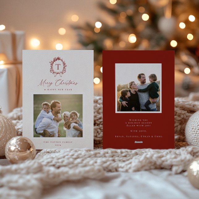 Carte vintage de vacances photo Monogramme Botaniq (Créateur téléchargé)