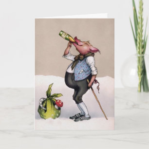 Carte vintage de vacances pour cochon