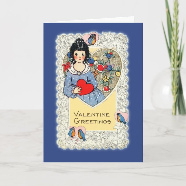 Carte vintage de Valentine avec des oiseaux bleus (Devant)