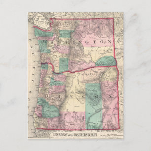 Carte vintage de Washington et de l'Oregon (1875)