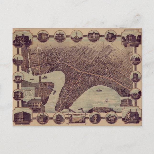 Carte vintage de Winnipeg Canada (1884) (Devant)