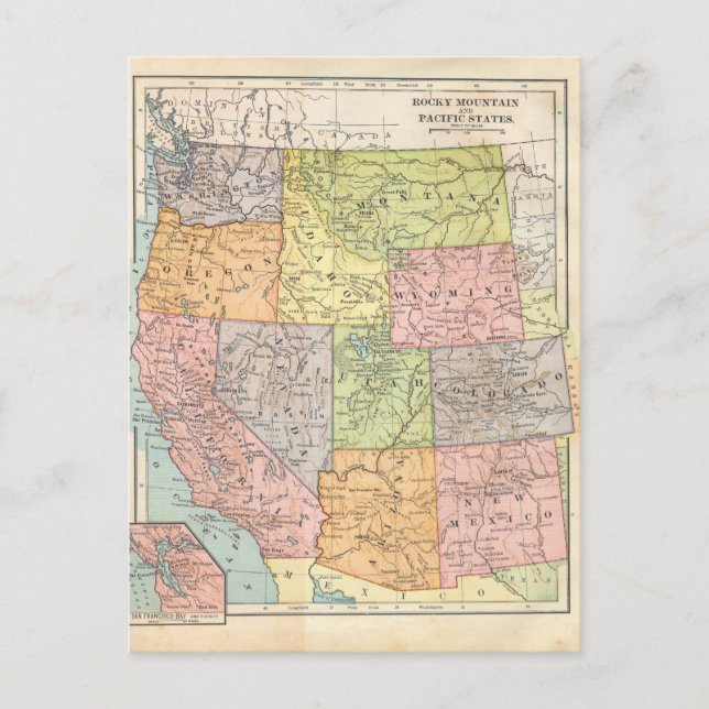 Carte Vintage des États-Unis de l'Ouest (Devant)