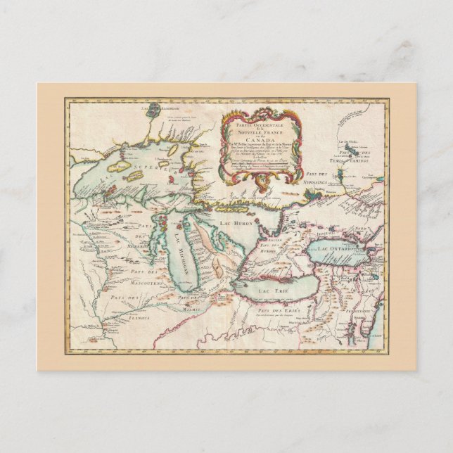 Carte Vintage des Grands Lacs (Devant)
