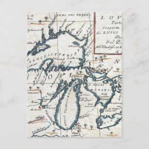Carte vintage des Grands Lacs (1696)