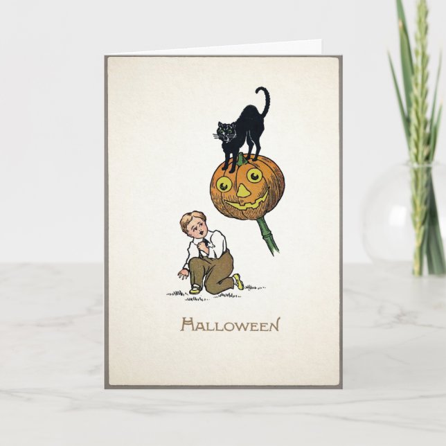Carte vintage d'Halloween Chat Noir (Devant)