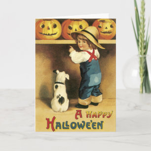 Carte vintage d'Halloween pour garçon fermier