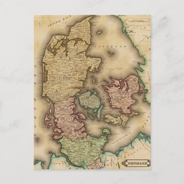 Carte vintage du Danemark (1831) (Devant)