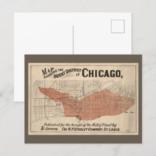 Carte vintage du grand feu de Chicago, 1871