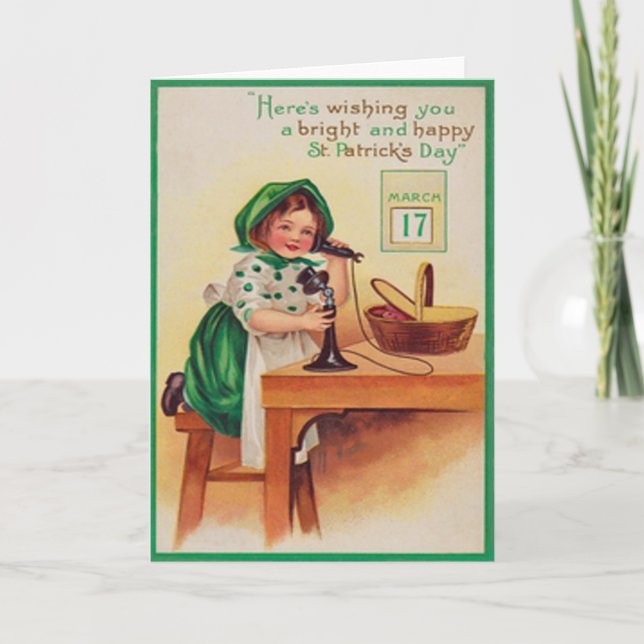 Carte vintage du jour de St Patrick de téléphone (Devant)