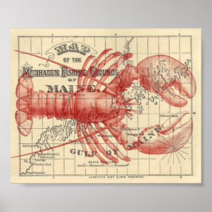 Carte vintage du Maine avec affiche de homard