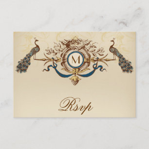 Carte vintage du paon RSVP pour des invitations