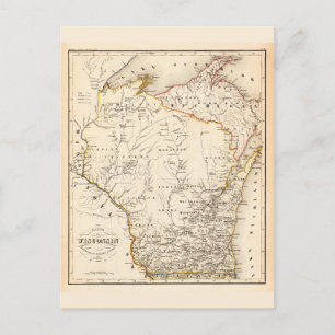 Carte vintage du Wisconsin 1852