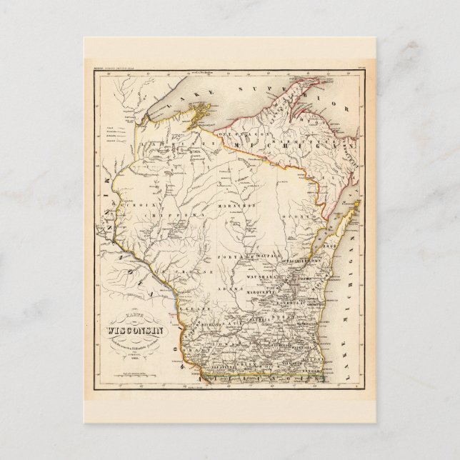 Carte vintage du Wisconsin 1852 (Devant)