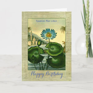 Carte Vintage égyptien bleu lotus vert fleurs Feuilles