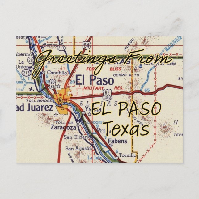 Carte Vintage El Paso TX (Devant)