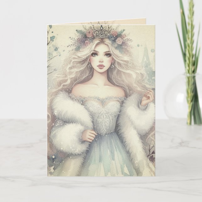 Carte Vintage Elegant Winter Princess Fairytale  (Devant)
