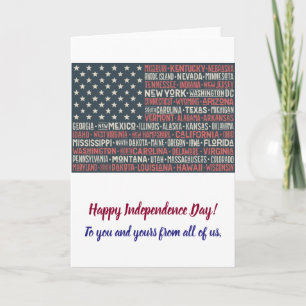 Carte Vintage Faded American Flag State Noms Mots Art