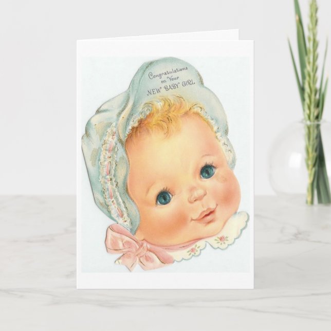 Carte Vintage - Félicitations à Baby Girl, (Devant)