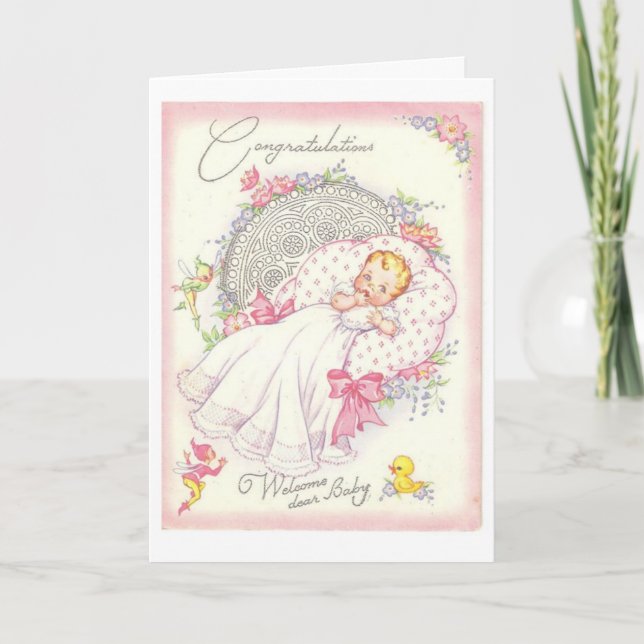 Carte Vintage - Félicitations...Bienvenue Cher bébé, (Devant)