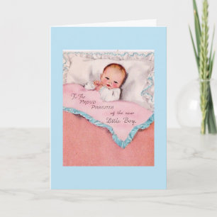 Carte Vintage - Fiers parents d'un nouveau bébé garçon,