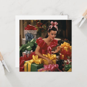 Carte Vintage fille avec cadeau d'anniversaire des