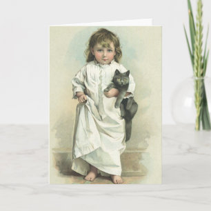 Carte Vintage fille victorienne en robe de nuit avec son