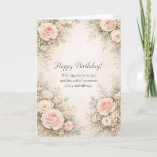 Carte Vintage Floral Birthday Card | Elegant Watercolor 