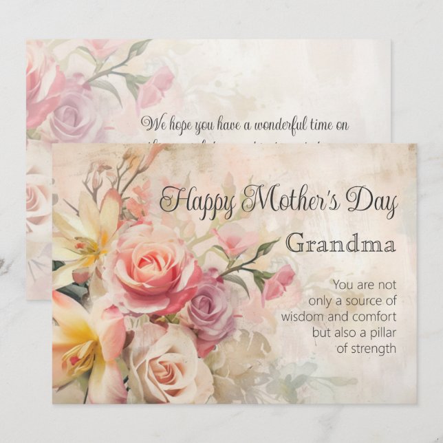 Carte vintage Floral Grand-mère (Devant / Derrière)