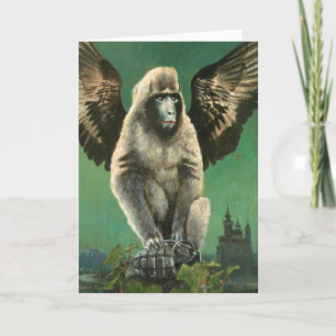 Carte Vintage Flying Monkey Greetings Card