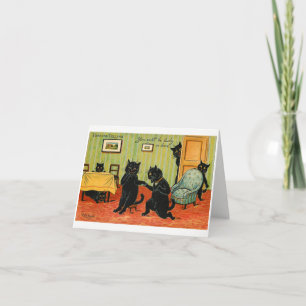 Carte Vintage Fortune raconter des chats noirs chanceux