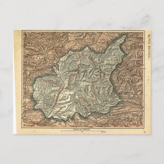 Carte vintage française, Alpes Basse (Devant)